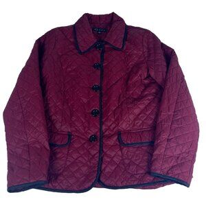 Revue Quilted Coat Jacket Women's S Burgundy Red Button Up Pockets Fall Winter